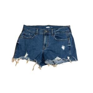Old Navy Women's Size 4 Blue Distressed Mid-rise Boyfriend Shorts Frayed Hem